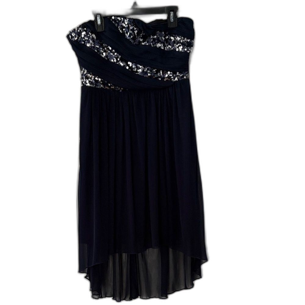 City Triangles Navy Blue Sequin Strapless High Low Chiffon Dress Juniors 9